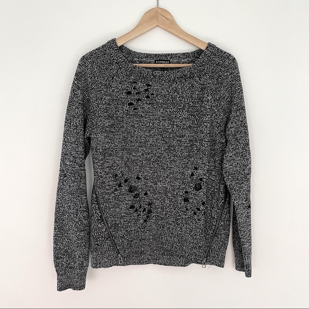 Express Distressed Zipper Sweater